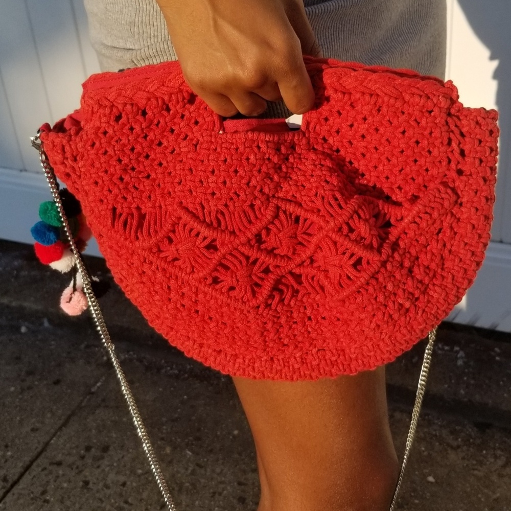 Crochet Festival Bag With Silver Chain Strap